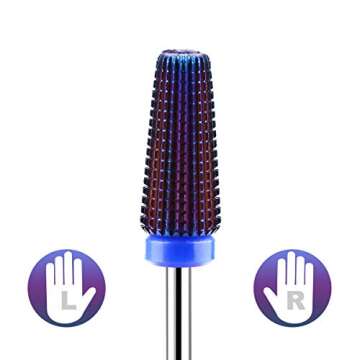 Lavinda 5 in 1 Multi-function Tapered Shape Straight Cut Nail drill bit, Use for both Left and Right Handed, Professional Carbide Tungsten Steel bits for Acrylic Nail Gel Fast Remove (Middle, Purple)…
