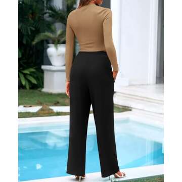 BTFBM Casual 2 Piece Sets For Women Fall Outfits Ribbed Knit Long Sleeve Crop Top Wide Leg Pants Matching Lounge Set(Solid Camel Black, Small)