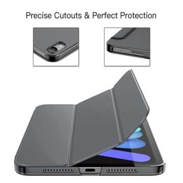 JETech Case for iPad Mini (A17 Pro, 2024 Model, 7th Generation) / Mini 6 (2021 Model, 6th Generation), Slim Stand Hard Back Shell Smart Cover with Auto Wake/Sleep (Space Gray)