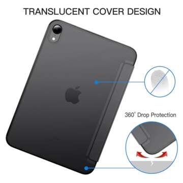 JETech Case for iPad Mini (A17 Pro, 2024 Model, 7th Generation) / Mini 6 (2021 Model, 6th Generation), Slim Stand Hard Back Shell Smart Cover with Auto Wake/Sleep (Space Gray)