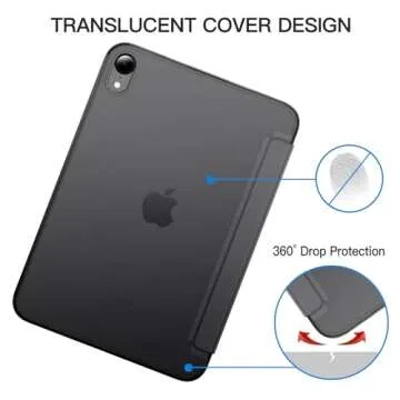 JETech Case for iPad Mini (A17 Pro, 2024 Model, 7th Generation) / Mini 6 (2021 Model, 6th Generation), Slim Stand Hard Back Shell Smart Cover with Auto Wake/Sleep (Space Gray)