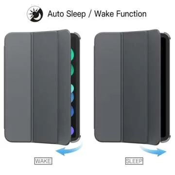 JETech Case for iPad Mini (A17 Pro, 2024 Model, 7th Generation) / Mini 6 (2021 Model, 6th Generation), Slim Stand Hard Back Shell Smart Cover with Auto Wake/Sleep (Space Gray)