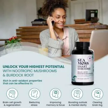 HAPPY FOX Irish Sea Moss Capsules & Mushroom Complex - Organic Seamoss with Adaptogens for Brain Health, 1500mg, 90 Vegan Capsules, Organic Mushroom Supplement