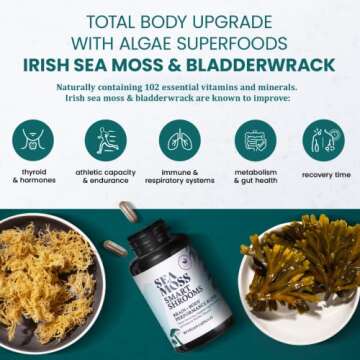 HAPPY FOX Irish Sea Moss Capsules & Mushroom Complex - Organic Seamoss with Adaptogens for Brain Health, 1500mg, 90 Vegan Capsules, Organic Mushroom Supplement