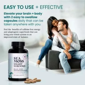 HAPPY FOX Irish Sea Moss Capsules & Mushroom Complex - Organic Seamoss with Adaptogens for Brain Health, 1500mg, 90 Vegan Capsules, Organic Mushroom Supplement