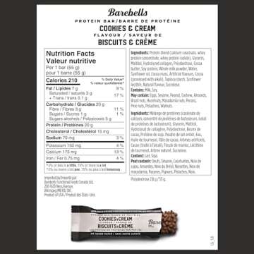 Barebells Protein Bars Cookies & Cream - 12 Count, Pack of 2 - Protein Snacks with 20g of High Protein - Chocolate Protein Bar with 1g of Total Sugars - On The Go Protein Snack & Breakfast Bars