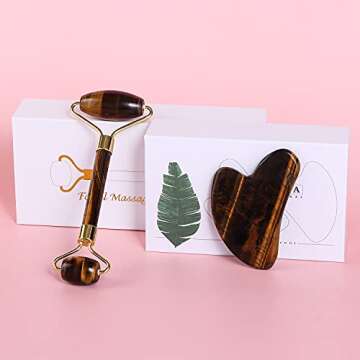 Tigereye GuaSha Scraping Massage Tool,Jade Stone Board for Facial Body Physical Therapy,Anti Wrinkle Anti Aging Facial Lifting,Skin Care and Rejuvenation (GUASHA Board)