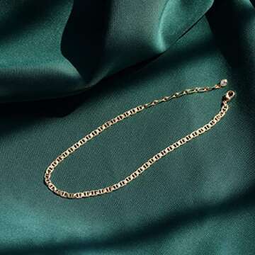MEVECCO Link Chain Anklet 14K Gold Plated Boho Cute Dainty Mariner Chain Foot Ankle Bracelet Women