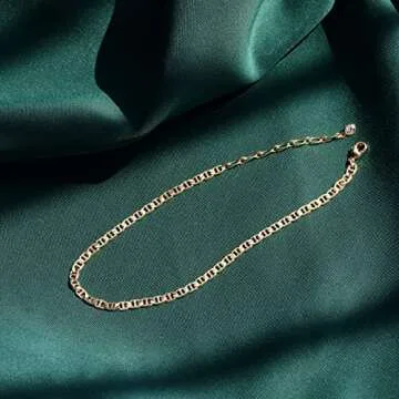 MEVECCO Link Chain Anklet 14K Gold Plated Boho Cute Dainty Mariner Chain Foot Ankle Bracelet Women