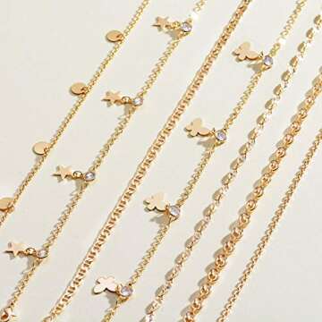 MEVECCO Link Chain Anklet 14K Gold Plated Boho Cute Dainty Mariner Chain Foot Ankle Bracelet Women