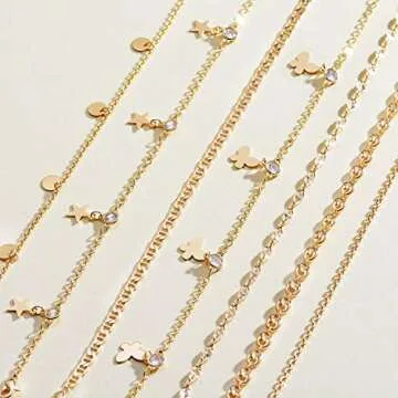 MEVECCO Link Chain Anklet 14K Gold Plated Boho Cute Dainty Mariner Chain Foot Ankle Bracelet Women