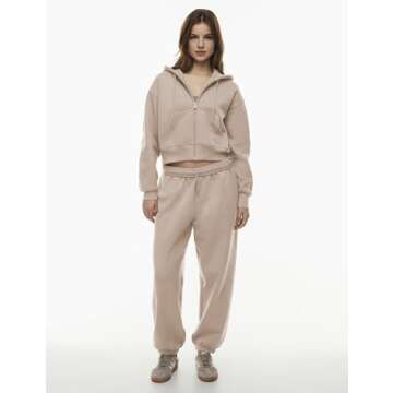 PUWEI Women's Casual Zip Up Drawstring Cropped Hoodie Hooded Crop Jacket Top with Pockets(1068-Apricot-L)