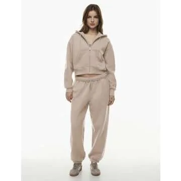 PUWEI Women's Casual Zip Up Drawstring Cropped Hoodie Hooded Crop Jacket Top with Pockets(1068-Apricot-L)