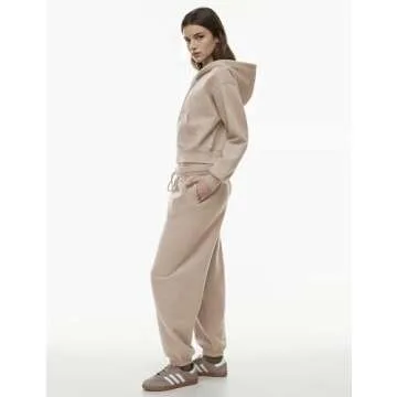 PUWEI Women's Casual Zip Up Drawstring Cropped Hoodie Hooded Crop Jacket Top with Pockets(1068-Apricot-L)