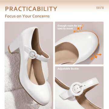 IDIFU Women's Candy Dress Mary Jane Shoes Low Block Heels Closed Round Toe Office Work Church Wedding Pumps(White Pu, 9)