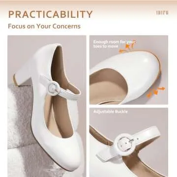 IDIFU Women's Candy Dress Mary Jane Shoes Low Block Heels Closed Round Toe Office Work Church Wedding Pumps(White Pu, 9)