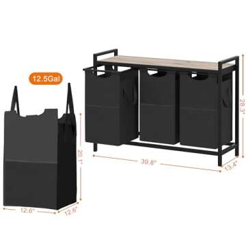 Heybly Laundry Hampers - 3 x 12.5 Gal Storage for Laundry Room