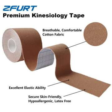 ZFURT Breathable Cotton Kinesiology Tape,4 Rolls 16ft Water Resistant Kinetic Uncut Kinesiology Tape for Knee Pain,Elbow & Shoulder Muscle,Uncut,Latex Free