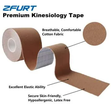 ZFURT Breathable Cotton Kinesiology Tape,4 Rolls 16ft Water Resistant Kinetic Uncut Kinesiology Tape for Knee Pain,Elbow & Shoulder Muscle,Uncut,Latex Free