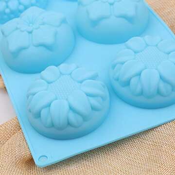homEdge 6-Cavity Silicone Flowers Shaped Mold, Set of 3PCS Non Stick Silicone Mixed Sunflowers, Dais...