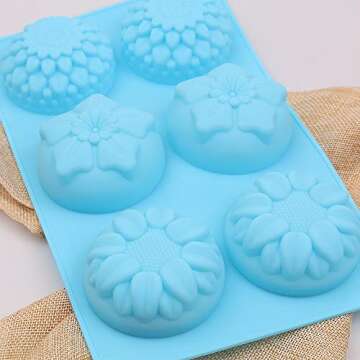 homEdge 6-Cavity Silicone Flowers Shaped Mold, Set of 3PCS Non Stick Silicone Mixed Sunflowers, Daisy Mold for Candy Chocolate Jelly, Ice Cube – 3 Styles Flowers