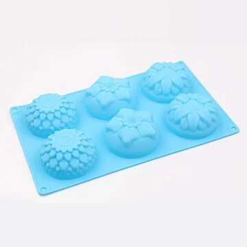 homEdge 6-Cavity Silicone Flowers Shaped Mold, Set of 3PCS Non Stick Silicone Mixed Sunflowers, Daisy Mold for Candy Chocolate Jelly, Ice Cube – 3 Styles Flowers