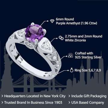 Gem Stone King 925 Sterling Silver Round 6MM Gemstone Birthstone Engagement Ring | Wedding Anniversa...
