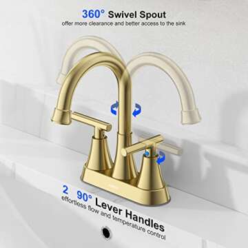 Hurran 4 Inch Brushed Gold Bathroom Sink Faucet