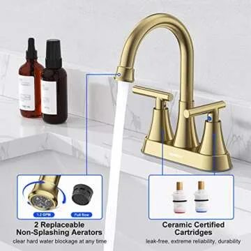 Hurran 4 Inch Brushed Gold Bathroom Sink Faucet