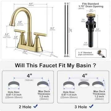 Hurran 4 Inch Brushed Gold Bathroom Sink Faucet