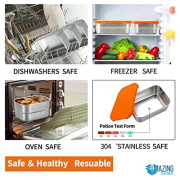 AMAZING CONTAINERS|Stainless Steel Food Containers with Lids Set of 3 (28 oz, 2X 8 oz) | Steel Lunch Container for Kids and Adults | Metal Snack Container Leakproof Lunch Box Sandwich Containers