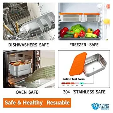 AMAZING CONTAINERS|Stainless Steel Food Containers with Lids Set of 3 (28 oz, 2X 8 oz) | Steel Lunch Container for Kids and Adults | Metal Snack Container Leakproof Lunch Box Sandwich Containers