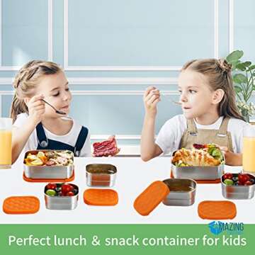AMAZING CONTAINERS|Stainless Steel Food Containers with Lids Set of 3 (28 oz, 2X 8 oz) | Steel Lunch Container for Kids and Adults | Metal Snack Container Leakproof Lunch Box Sandwich Containers