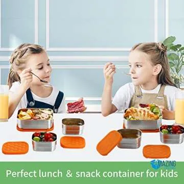 AMAZING CONTAINERS|Stainless Steel Food Containers with Lids Set of 3 (28 oz, 2X 8 oz) | Steel Lunch Container for Kids and Adults | Metal Snack Container Leakproof Lunch Box Sandwich Containers