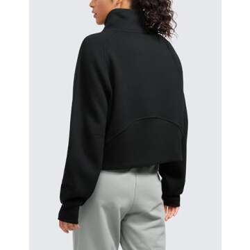 CRZ YOGA Womens Fleece Lined Half Zipper Sweatshirts Funnel Neck Long Sleeve Oversized Pullover Hood...