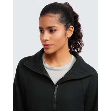 CRZ YOGA Womens Fleece Lined Half Zipper Sweatshirts Funnel Neck Long Sleeve Oversized Pullover Hoodies with Thumb Holes Black Small