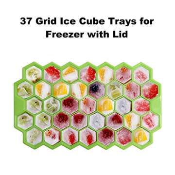 Ice Cube Trays for Freezer with Lid-Silicone Ice Cube Tray with Lid Ice Maker 2 Packs Green,Easy-Release Reusable Ice Cube in Organizer Bins or Ice Bucket for Cocktail bar or Iced Coffee Cup