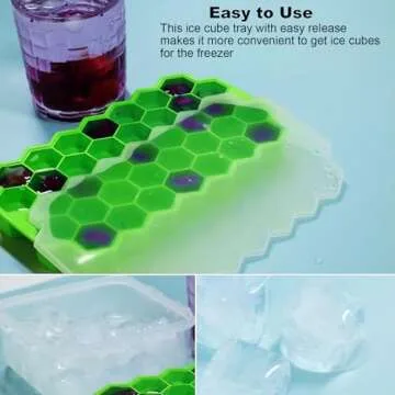 Ice Cube Trays for Freezer with Lid-Silicone Ice Cube Tray with Lid Ice Maker 2 Packs Green,Easy-Release Reusable Ice Cube in Organizer Bins or Ice Bucket for Cocktail bar or Iced Coffee Cup