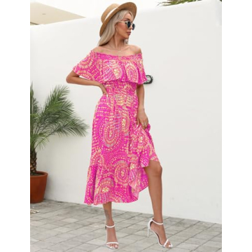 Prettywear Women's Floral Off Shoulder Midi Dress