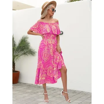 Prettywear Women's Floral Off Shoulder Midi Dress
