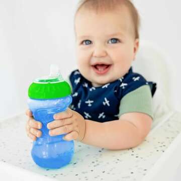 2 Pack Sippy Cups with Soft Spout - 10 Oz Toddler Cups Spill Proof with Easy Grip - BPA Free & Dishwasher Safe (Blue & Green)