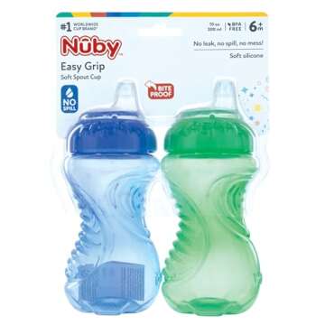 2 Pack Sippy Cups with Soft Spout - 10 Oz Toddler Cups Spill Proof with Easy Grip - BPA Free & Dishwasher Safe (Blue & Green)