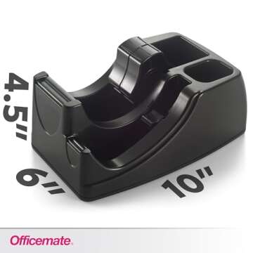Officemate Recycled 2-in-1 Heavy Duty Tape Dispenser, 1" and 3" Cores, Black (96690)