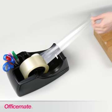 Officemate Recycled 2-in-1 Heavy Duty Tape Dispenser, 1" and 3" Cores, Black (96690)