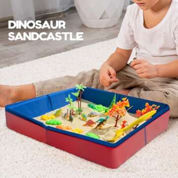 KiddosLand Dino Play Sand for Kids,3lbs Magic Sand,38pcs Sand Toys Include Sandbox,12 Dinosaur Figures,11 Dino Molds,Cleaning Set and Numerous Sand Tools,Dinosaur Toys Gift for Girls Boys Ages 3+