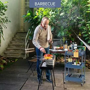 totolot 3-Tier Collapsible Rolling Utility Cart with Lockable Caster Wheels, Metal Storage Cart for Classroom, Office, Bathroom, Blue Yellow