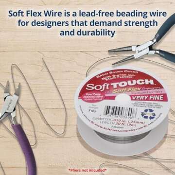 Soft Flex Kink Resistant Beading Wire - Very Fine 0.10 Diameter - Jewelry Making Bead Wire - 30 Ft