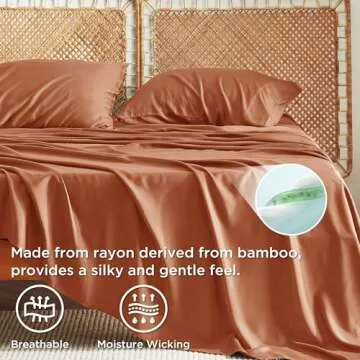 Bedsure King Size Sheet Sets, Cooling Sheets for Hot Sleepers, Rayon Derived from Bamboo, Breathable & Soft Deep Pocket, Hotel Luxury Silky Bedding, Bedsheet & Pillowcases, Burnt Orange