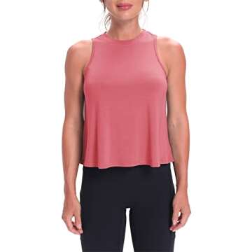 Mippo Cropped Workout Tops for Women Workout Shirts Sleeveless Tank Flowy Loose Crop High Neck Tank Tops Rose M