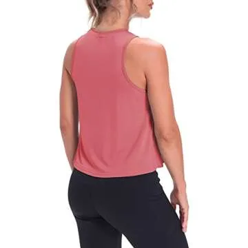 Mippo Cropped Workout Tops for Women Workout Shirts Sleeveless Tank Flowy Loose Crop High Neck Tank Tops Rose M